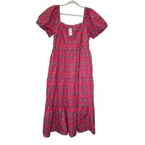 J.crew womens size 14 long maxi dress pink square neck tiered cottagecore